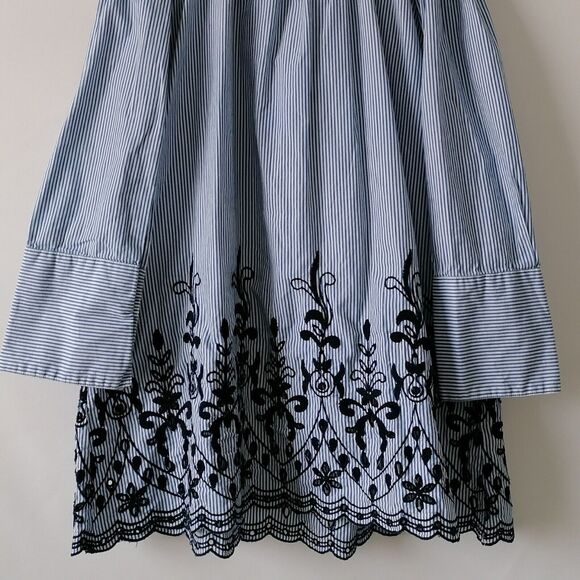 Zara Trafaluc Collection Womens Blue Striped Embroidered Cold Shoulder Top Sz XS - Picture 3 of 9